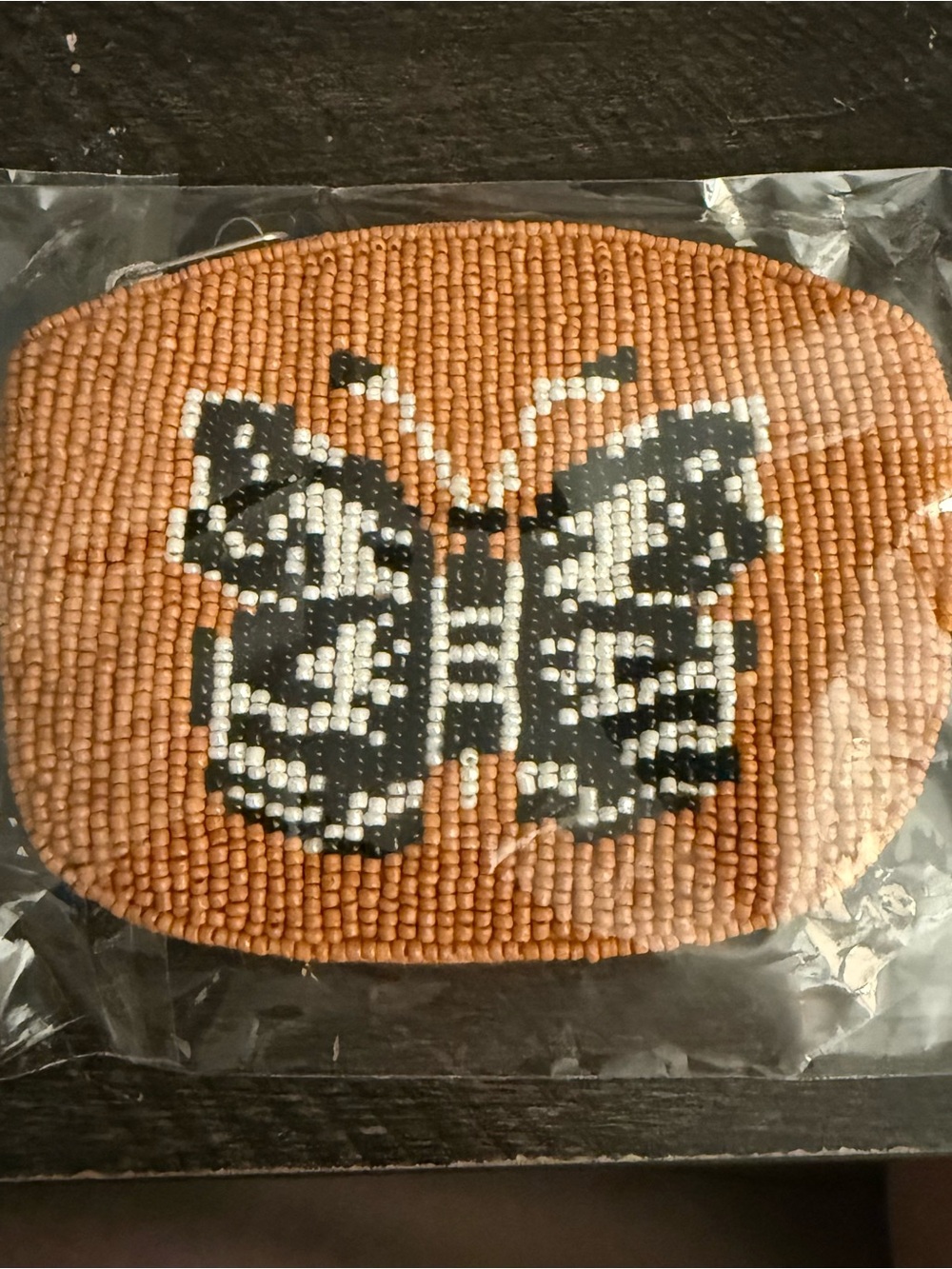 NWT Free People Beaded Butterfly Coin Pouch - Peach, Black & White